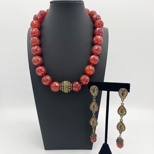 Rare Signed Heidi Daus Red Carnelian Necklace & Earring Set | Retired Vintage